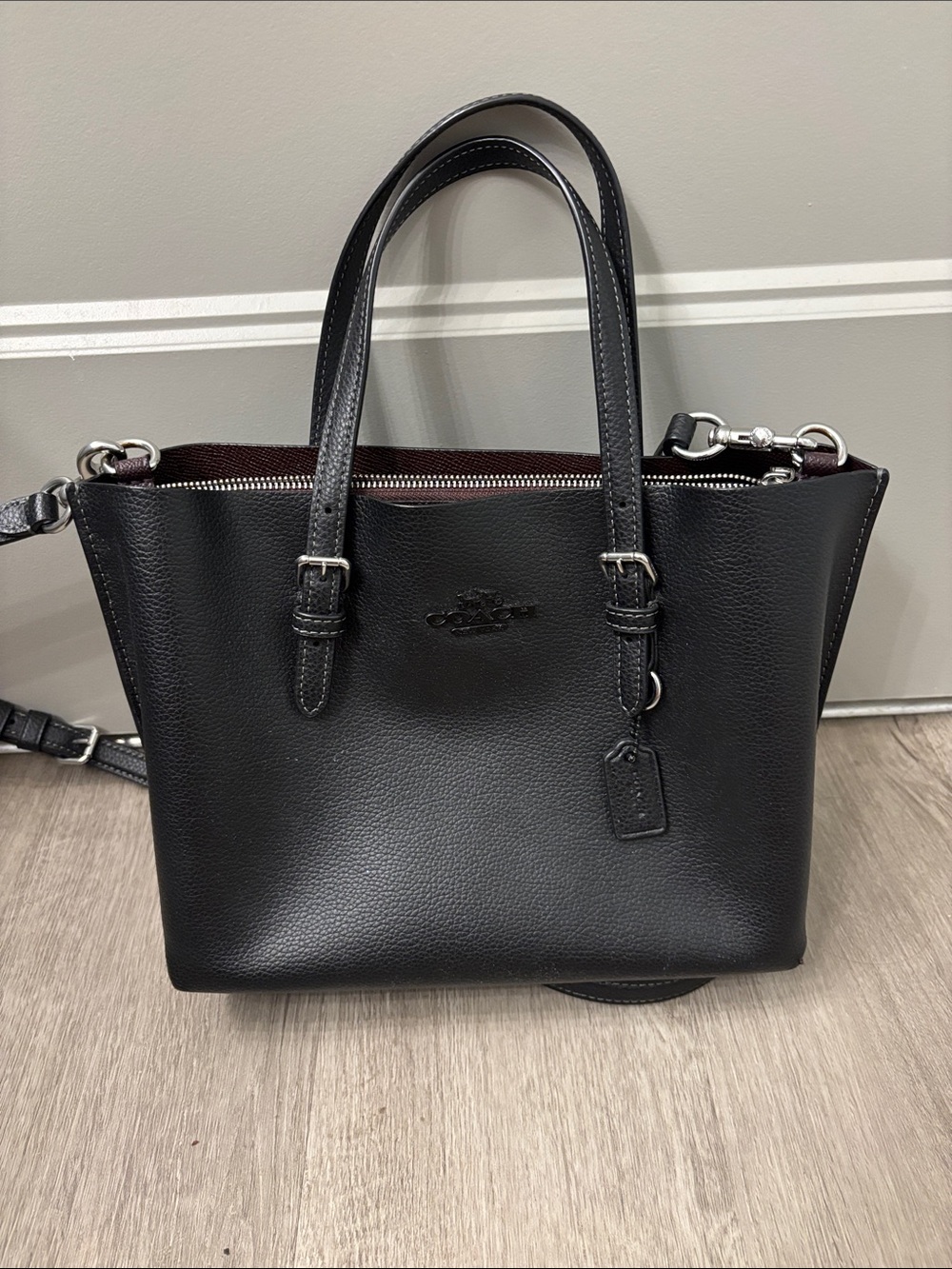 Coach Black Leather Satchel with Detachable Crossbody Strap